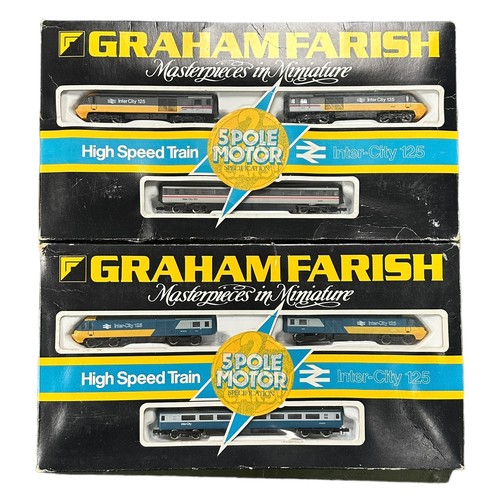 328 - Graham Farish N gauge pair of HST 125 3-piece set No. 8126, generally excellent in good plus boxes, ... 