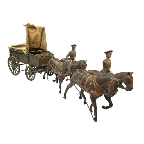 187 - Britains Army Medical Corps wagon No. 145a, generally good plus to good, with horses (4) and riders ... 