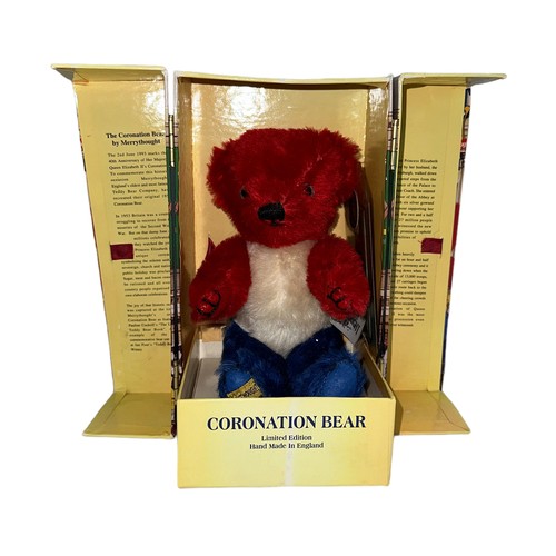 253 - Merrythought Coronation Teddy Bear No. CA8, red, white and blue mohair, approx. H23cm, generally exc... 