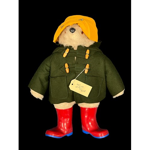 216 - Gabrielle Designs Paddington, generally excellent, approx. H46cm, with green felt duffle coat includ... 