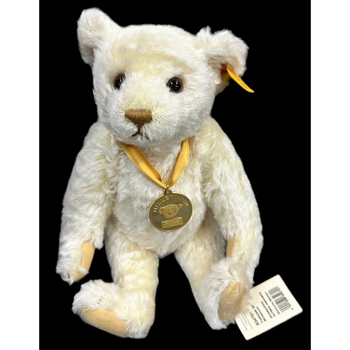 256 - Steiff Millennium Teddy Bear cream mohair No. 654701, Danbury Mint exclusive, approx. H22cm, with ea... 