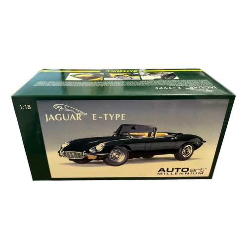 12 - Autoart 1/18th Millennium series Jaguar E-Type Series III V12 roadster green No. 73522, generally ex... 