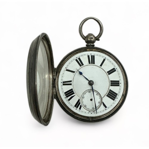 97 - Hallmarked silver pocket watch, white enamelled dial with roman numerals and secondary dial. Hallmar... 