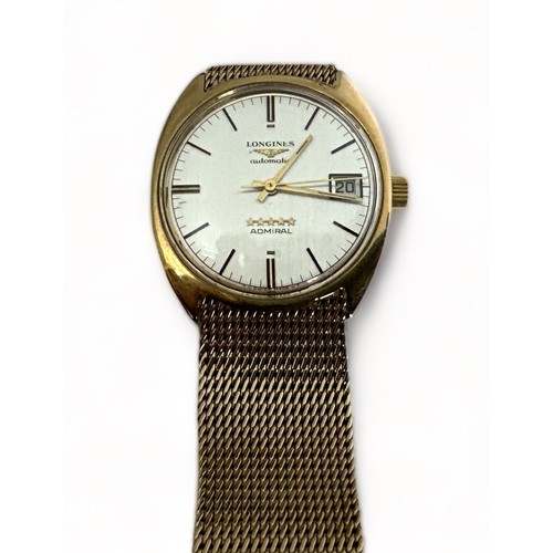 70 - Longines, 9ct gold gents Longines Five Star Admiral Automatic the silvered dial with baton numerals ... 