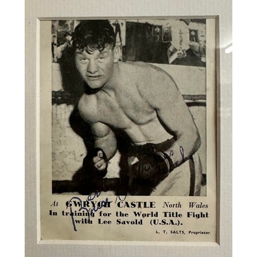 410 - Bruce Woodcock (British, 1920-1977), framed pair of leather boxing gloves worn by Bruce Woodcock in ... 