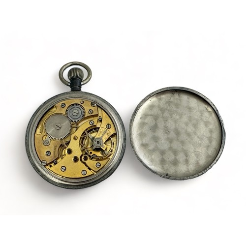 96 - A WWII Swiss made GSTP (General Service Time Piece) pocket watch with black dial, luminescent hands ... 