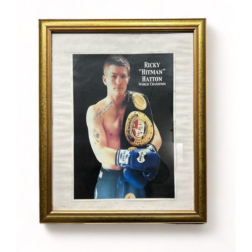 412 - Boxing related, selection of five framed boxing related items including; Erik Morales vs Carlos Hern... 