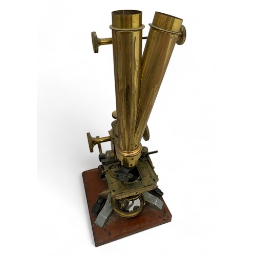 301 - J H Steward, 19th Century brass binocular microscope by J. H. Steward of 406 Strand, London, dual pa... 