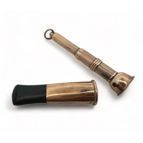 290 - A 9ct gold cigar piercer and cigar holder, both by S. J. Rose & Son, 1966.  Total weight 20g.