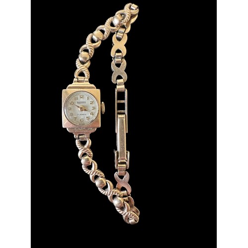 68 - Bernex, a square ladies 9ct gold watch. Bracelet stamped '9 375'.  Arabic numerals, 17 jewel, Swiss ... 