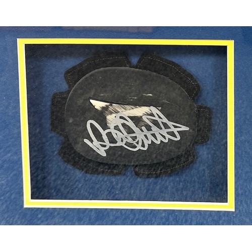 419 - Framed signed used knee protector from Valentino Rossi. Limited edition presentation 1 of 3. COA fro... 