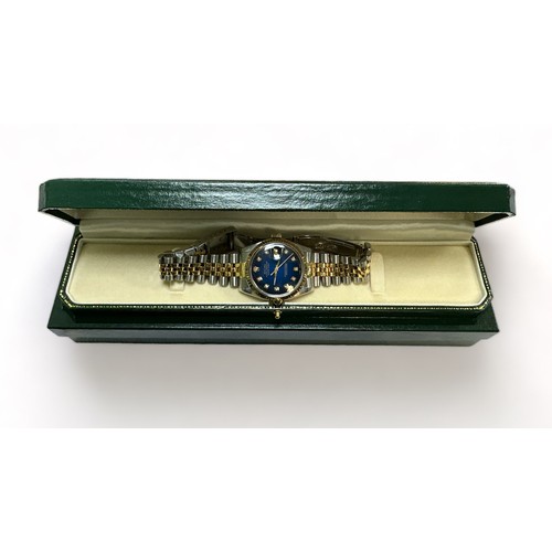 73 - Rolex, 1988 Oyster Perpetual Datejust with diamond set blue dial, model 16013, with steel jubilee br... 