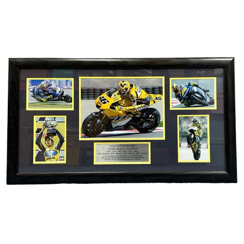 420 - Framed Valentino Rossi commemorative picture. 5 images of Valentino Rossi with short bio celebrating... 