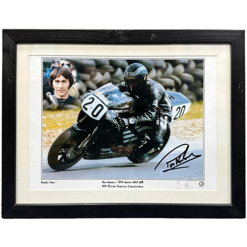 424 - Framed signed Ron Haslam picture. Ron Haslam on his JPS Norton NRS 588, during the 1991 British Supe... 