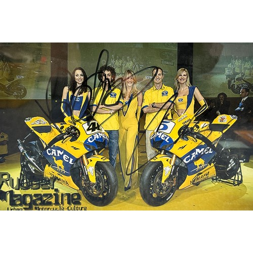 425 - Framed signed Valentino Rossi and Colin Edwards picture. 2 MotoGP legends. COA from Picture Disc Gal... 