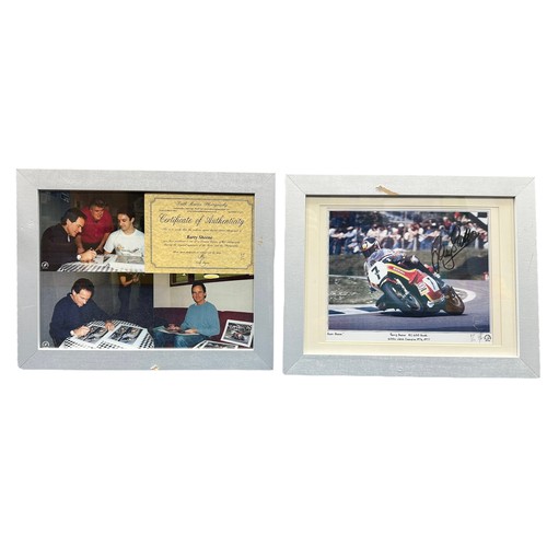 426 - Framed signed Barry Sheene Picture. Signed by Barry Sheene and the photographer of the image Keith M... 