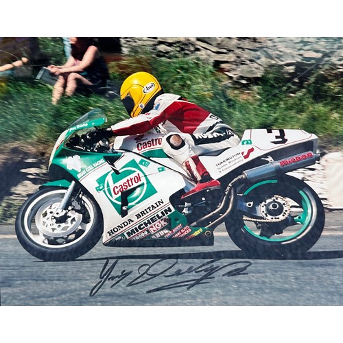 429 - Framed signed Joey Dunlop picture. Dunlop is a Isle of Man TT legend, with 26 wins. Voted N.Ireland'... 