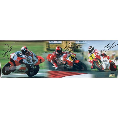 447 - Framed signed 'Malboro Masters' picture. 3 World Champions in one picture, Wayne Rainey, Kenny Rober... 