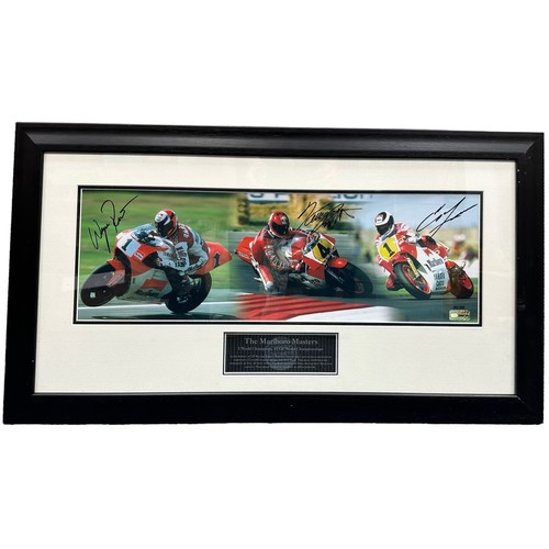 447 - Framed signed 'Malboro Masters' picture. 3 World Champions in one picture, Wayne Rainey, Kenny Rober... 