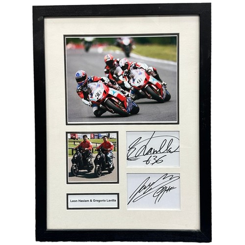 441 - Autographs of Leon Haslam & Gregorio Lavilla. Images with 2 autographs on card. No COA. Frame dimens... 