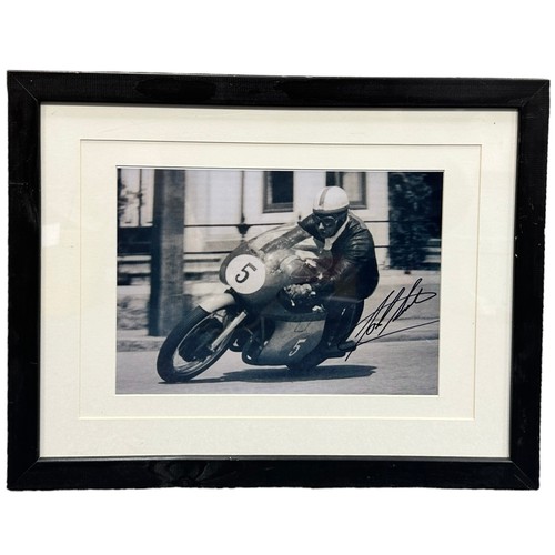 438 - Framed signed John Surtees picture. John Surtees was a British Grand Prix motorcycle road racer and ... 