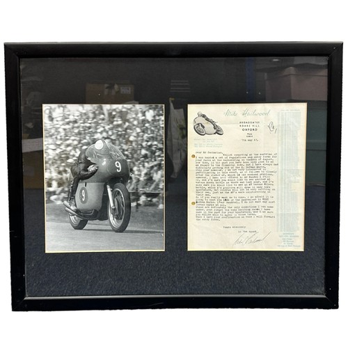 439 - Framed Mike Hailwood signed letter. This letter dated 7th May 1963 is to a Mr. Zacharias owner of a ... 