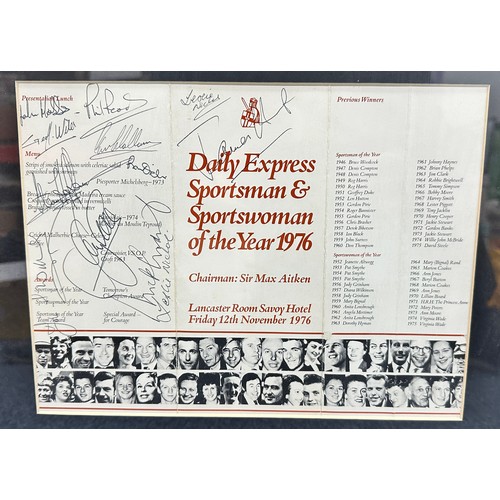 437 - Signed menu/programme from Daily Express Sportsman & Sportswoman of the Year 1976. Signatures includ... 