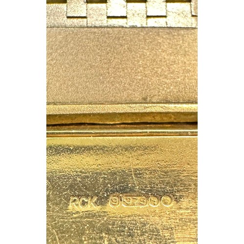 90 - Bueche-Girod, a 9ct gold ladies wristwatch, signed rectangular dial with gold coloured batons and ha... 