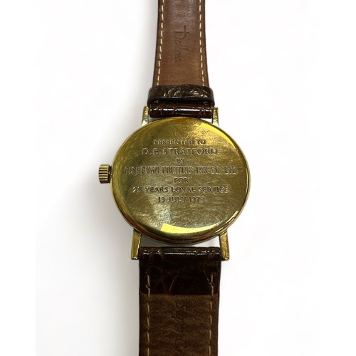 81 - Longines, a 1970's Longines 9ct gentleman's wristwatch, the signed 31mm dial with gilt baton markers... 