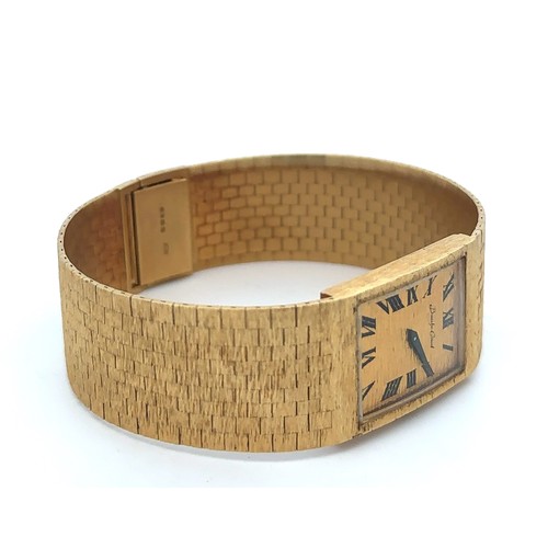 78 - A Bueche Girod 18ct gold watch and bracelet. With rectangular face, black Roman numeral hour markers... 