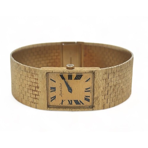 78 - A Bueche Girod 18ct gold watch and bracelet. With rectangular face, black Roman numeral hour markers... 