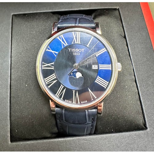 94 - Tissot T-Classic Carson 40mm Moon Phase Men's Watch, features a blue dial with Roman numerals and da... 