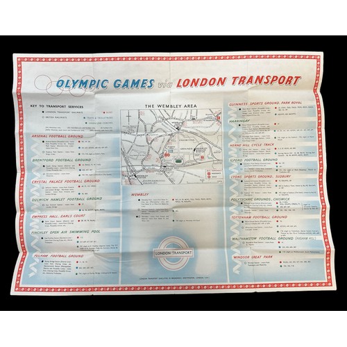 310A - 1948 Olympic Games via London Transport poster, featuring a map of the Wembley Area, information abo... 