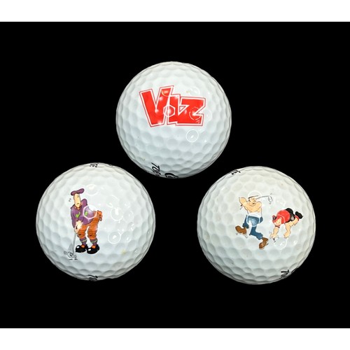 309 - A set of 3 pictorial Viz (Top-flite) golf balls in box, featuring Bifferidge 