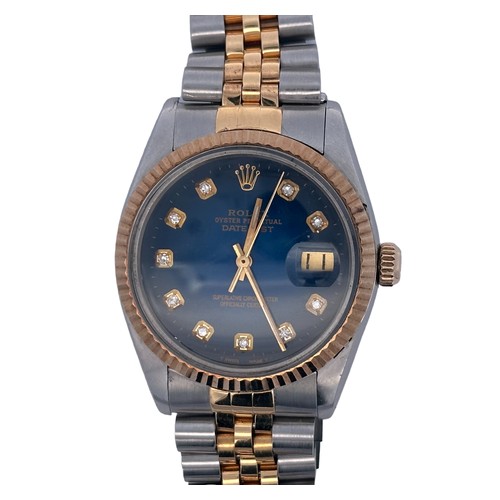 73 - Rolex, 1988 Oyster Perpetual Datejust with diamond set blue dial, model 16013, with steel jubilee br... 