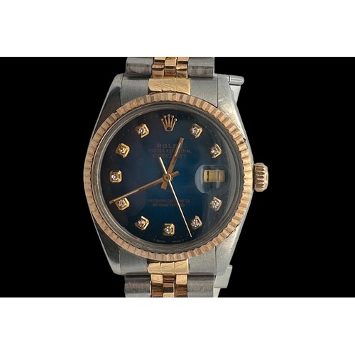 73 - Rolex, 1988 Oyster Perpetual Datejust with diamond set blue dial, model 16013, with steel jubilee br... 