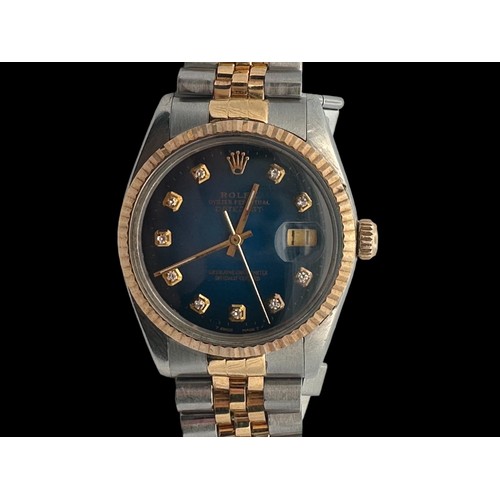 73 - Rolex, 1988 Oyster Perpetual Datejust with diamond set blue dial, model 16013, with steel jubilee br... 