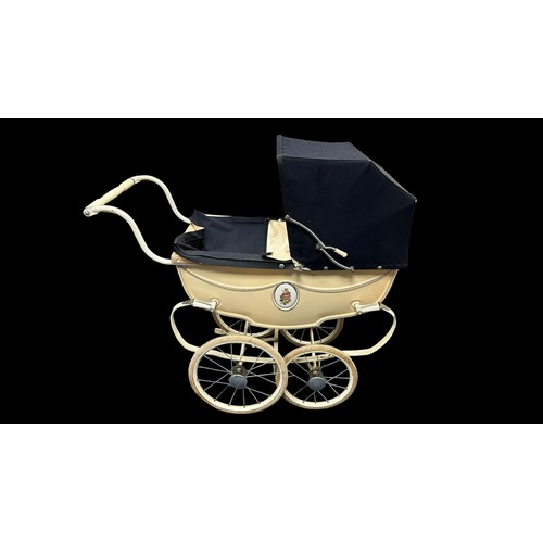 449 - Silver Cross pram, generally good plus (some surface corrosion to chassis and spoked wheels, dark bl... 