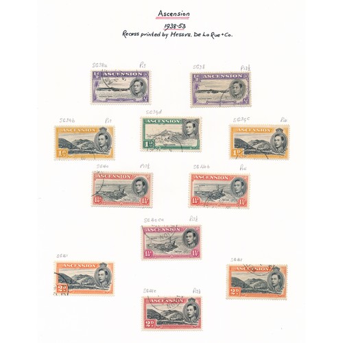 51 - Ascension, 1934-1953 small seln on loose leaves to include; 1934 vals to 5d U and 1938-53 set to 10/... 