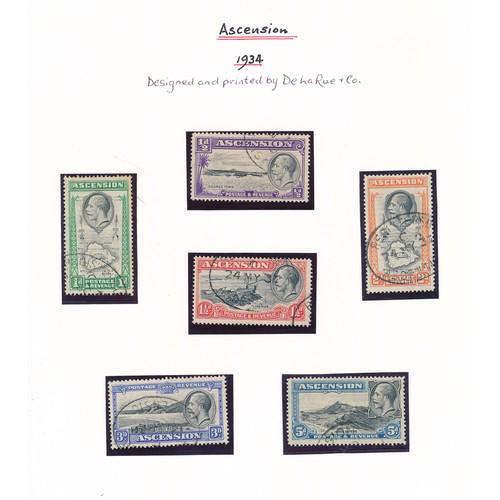 51 - Ascension, 1934-1953 small seln on loose leaves to include; 1934 vals to 5d U and 1938-53 set to 10/... 