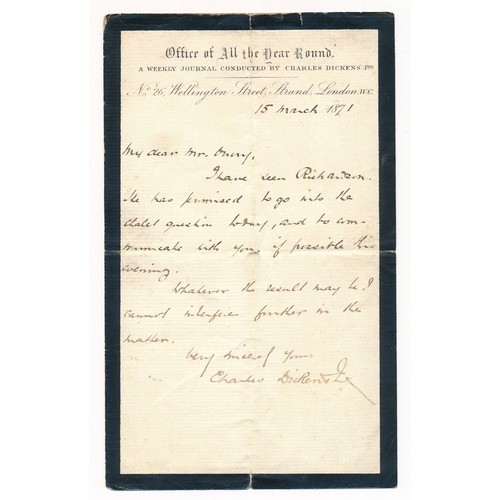 483 - Charles Dickens Jr (British, 1837-1896), letter signed by Charles Dickens Junior, on Office of All t... 