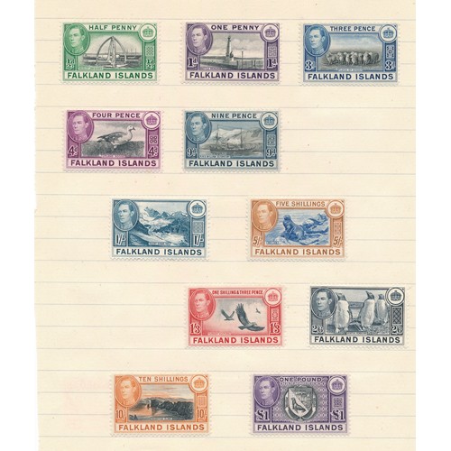 71 - Falkland Islands, 1938-50 vals to £1 black and violet including 2/6d, 5/, 10/ & £1. Cat. £475.