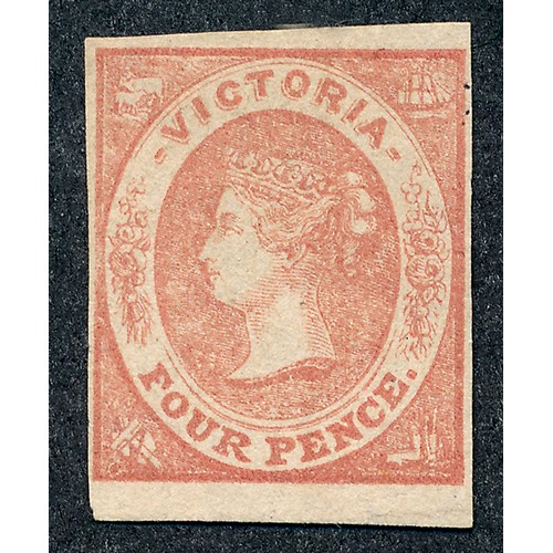 53 - Australian States – Victoria, 1858 4d pale dull rose imperf M. (SG 71) Cat. £225. On L&A Philatelics... 