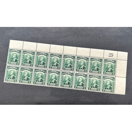 205 - Sarawak, 1945 BMA low value issues UM in part sheets and strips to include, 1c purple in UM block of... 