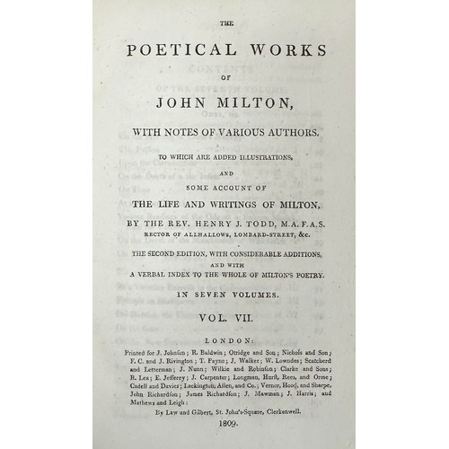 478 - MILTON, JOHN. ‘ The Poetical Works of John Milton ‘ with notes of various authors by the Rev. Henry ... 