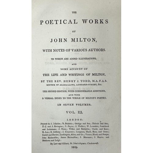 478 - MILTON, JOHN. ‘ The Poetical Works of John Milton ‘ with notes of various authors by the Rev. Henry ... 