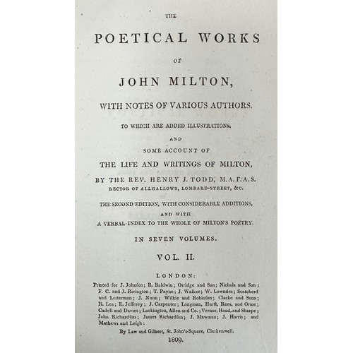 478 - MILTON, JOHN. ‘ The Poetical Works of John Milton ‘ with notes of various authors by the Rev. Henry ... 