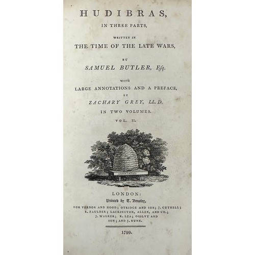 487 - BUTLER, SAMUEL. ‘ Hudibras ‘ in three parts written in the Time of the Late Wars by Samuel Butler wi... 