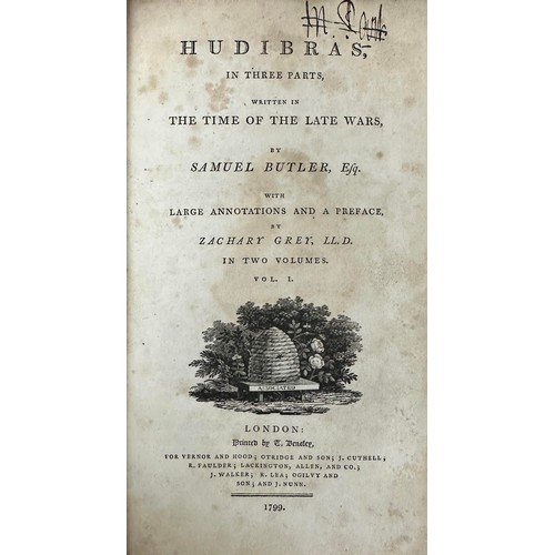 487 - BUTLER, SAMUEL. ‘ Hudibras ‘ in three parts written in the Time of the Late Wars by Samuel Butler wi... 