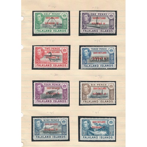 70 - Falkland Islands, small range on loose leaves with 1938-50 set to 10/ M (SG 146-162) Cat. £360 appro... 